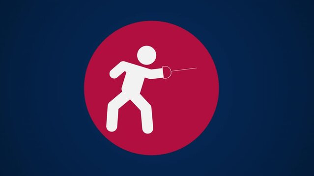 Pictograma de los Juegos Ol&iacute;mpicos de lado izquierda con el deporte esgrima en fondo azul sin texto. 