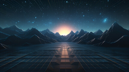 neon lights mountain landscape, Lofi  background