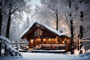 house in the snow and winter