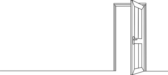 continuous single line drawing of open door, line art vector illustration - obrazy, fototapety, plakaty