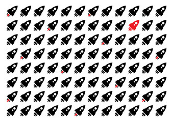 rocket pattern and red rocket concept. rocket themed think different