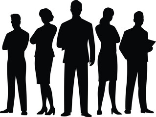 silhouette of Leader and his team standing. silhouette Bussines vector illustration