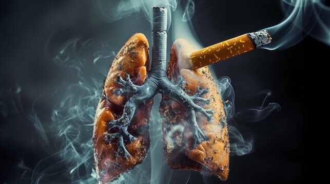 Shape of lungs and cigarettes on black background