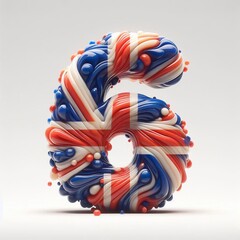 Glasss digit 6 in color of United Kingdom flag. AI generated illustration