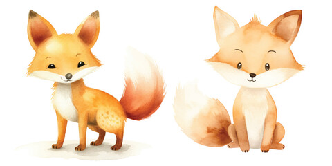 cute fox watercolor vector illustration