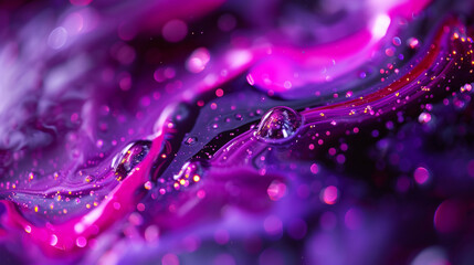 Neon Red Purple Vivid Colors Ink And Shiny Particles Macro. Liquid Painting. Creative Stardust background. Copy paste area for texture