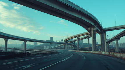 A cityscape scene of a city highway.