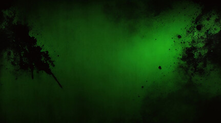 Elegant dark emerald green background with black shadow border and old vintage grunge texture design. Matte green texture or background with stains, waves and grain elements.