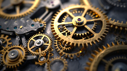 Fototapeta na wymiar A mesmerizing abstract clockwork image, digitally rendered in stunning 3D. This captivating artwork embodies the intricacy of time, showcasing an elegant fusion of gears and cogs in vibrant