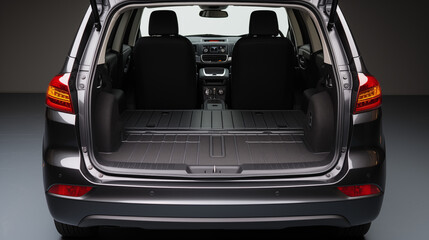 Rear view of the car open trunk .The exterior of a modern, modern car empty trunk. Generative ai