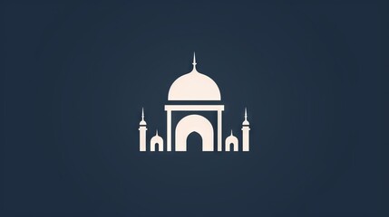 Fototapeta na wymiar Silhouette of a mosque with domes and minarets against a dark blue background