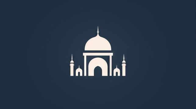 Silhouette of a mosque with domes and minarets against a dark blue background