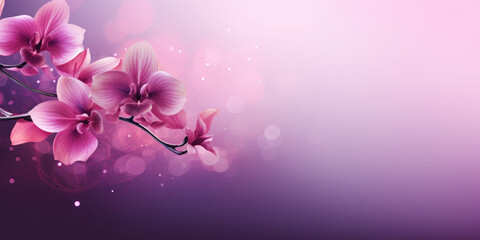 Beautiful wallpaper depicting a purple orchid, trend color of the season 2024 - Orchid Funk color. Banner. Copy sapce for text
