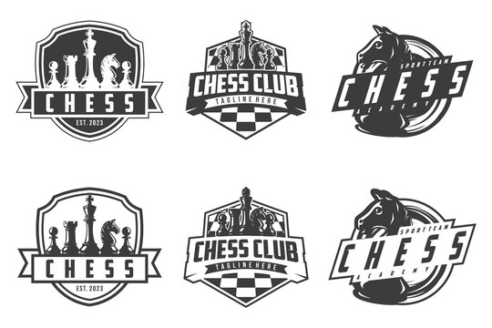 Chess logo set, logo design for championship, tournament, chess club, business card, monochrome vector Illustration
