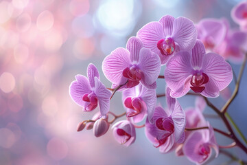 Fototapeta na wymiar Beautiful wallpaper depicting a purple orchid, trend color of the season 2024 - Orchid Funk color.