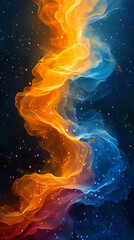 Abstract sound waves and notes, yellow and blue colors	