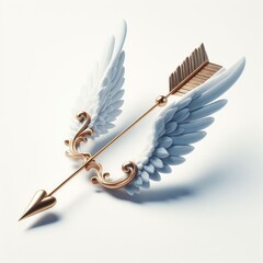 Golden bow and arrows heart with wings valentine day illustration