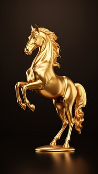 Golden horse statue on dark  background