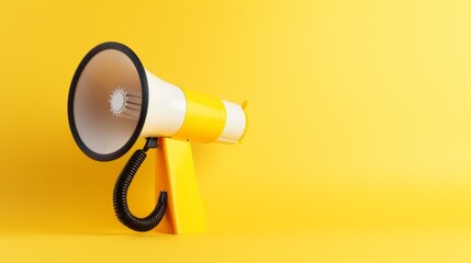 Close-up of a megaphone on a yellow background with a copy space.