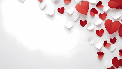 Red heart shape on white background with copy spce, Valentine’s day greeting card