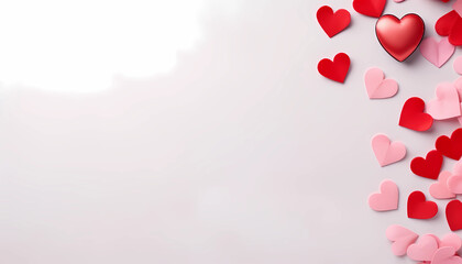 Red heart shape on white background with copy spce, Valentine’s day greeting card