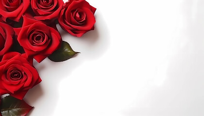 Red rose on white background with copy spce, Valentine’s day greeting card