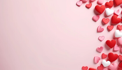 Red heart shape on pink background with copy space, Valentine’s day greeting card