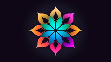 Fototapeta premium Neon Color Mandala Flower Over Black Background