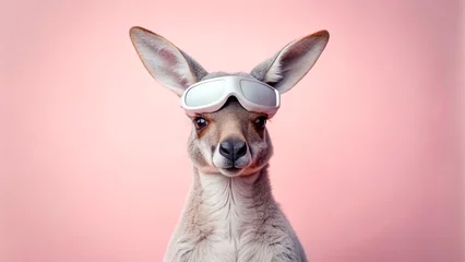 Fotobehang kangaroo with vr glasses against pink background © Wasi