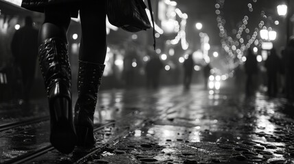 Midnight Stroll in the Rain - obrazy, fototapety, plakaty