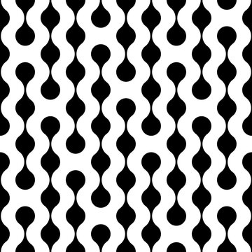 Morph seamless pattern. Repeating connect shape. Black connection element isolated on white background. Blob innovation balls link. Repeated metaball motif. Graphics oval form. Vector illustration