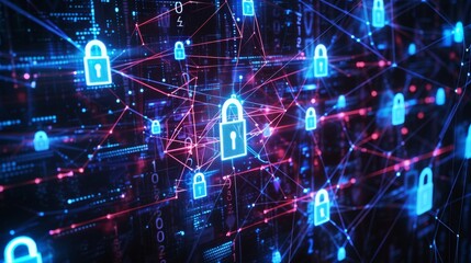 Obraz premium Interwoven Safety: Security Signs Forming a Network Amidst the Lock Symbol