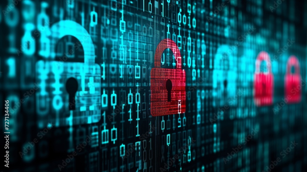 Poster secure networking: social media security amid lock symbol