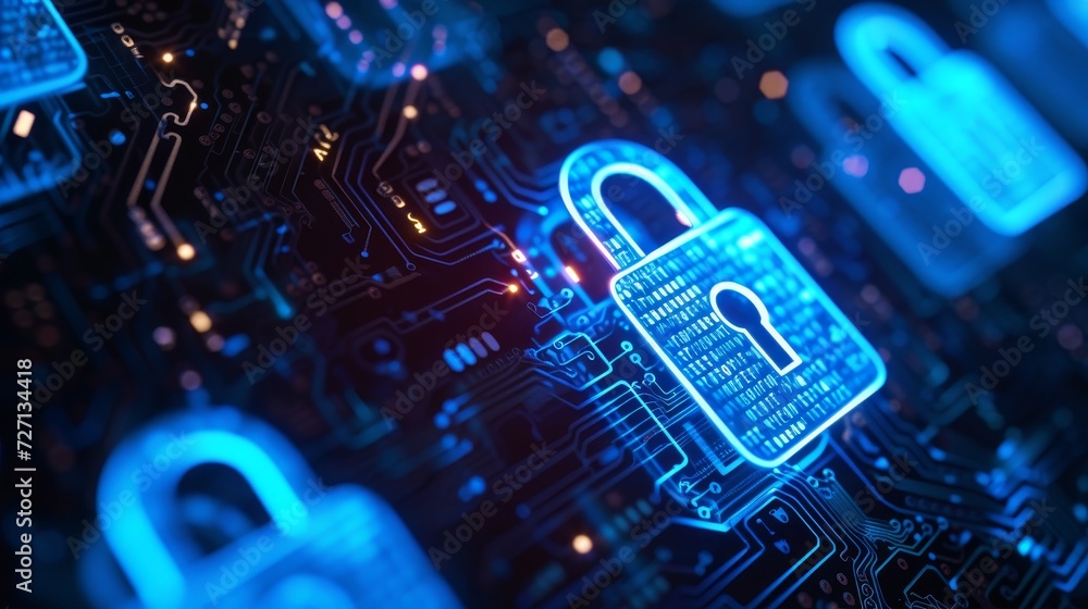 Poster secure networking: social media security amid lock symbol