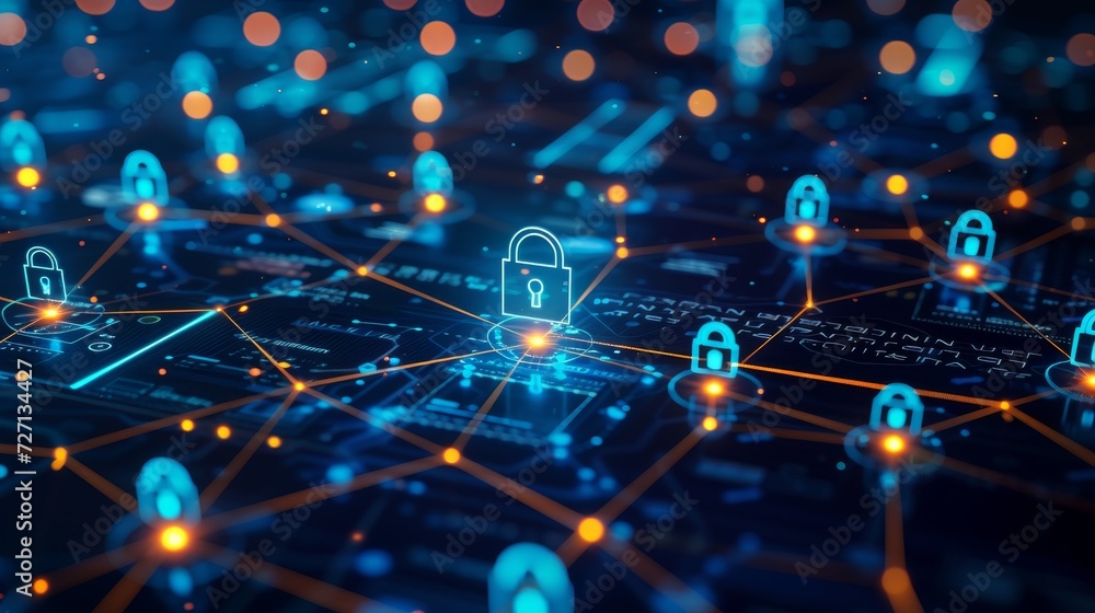 Poster secure networking: social media security amid lock symbol