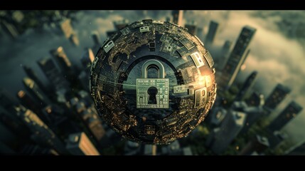 Secure World: Signs Encircling the Globe Amidst the Lock Symbol