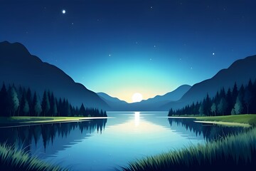 Beautiful and Peaceful Nature Scenery Illustration, Landscape, Countryside, Tranquil, Vibrant and Colorful