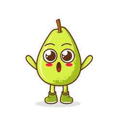pear fruit raise hands up. Illustration of a cute pear character who is pleased with both hands raised