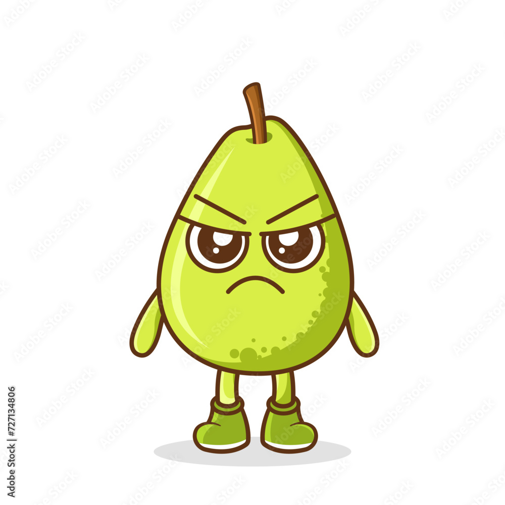 Poster angry. fruit character vector. pear character illustration, cute pear character with angry expressio