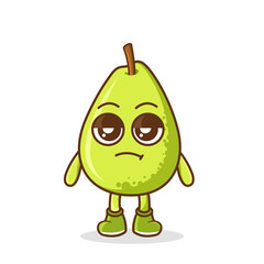 annoyed expression of the cute pear fruit cartoon character