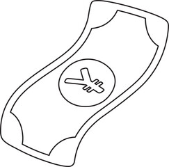 Flying Yen Cash Icon Paper Money Currency Hand Drawn Outline