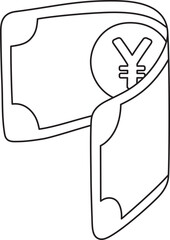 Fold Yen Cash Icon Paper Money Currency Hand Drawn Outline