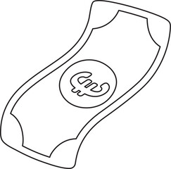 Flying Euro Cash Icon Paper Money Currency Hand Drawn Outline
