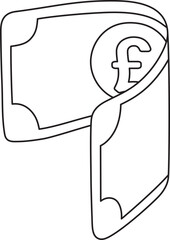 Fold Pound Cash Icon Paper Money Currency Hand Drawn Outline