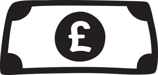 Paper Money Icon Pound Currency Hand Drawn Flat Vector