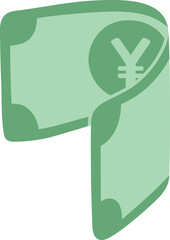 Fold Paper Money Icon Yen Currency Hand Drawn Vector Isolated