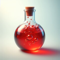 chemical laboratory glassware with red liquid