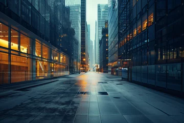 Foto op Canvas An empty city street with large buildings along the ground. © imlane