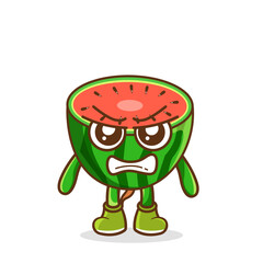 cute watermelon character with angry expression, mouth wide open. suitable for emoticon, logo, mascot, sticker