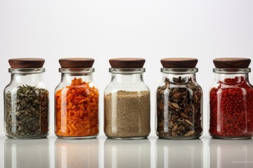 Cereals are arranged in jars